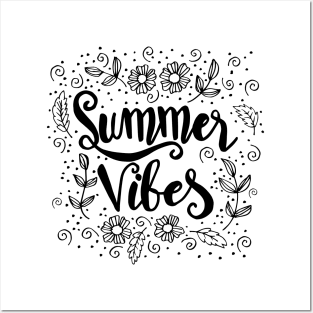 Summer vibes  hand drawn vector lettering phrase. Posters and Art